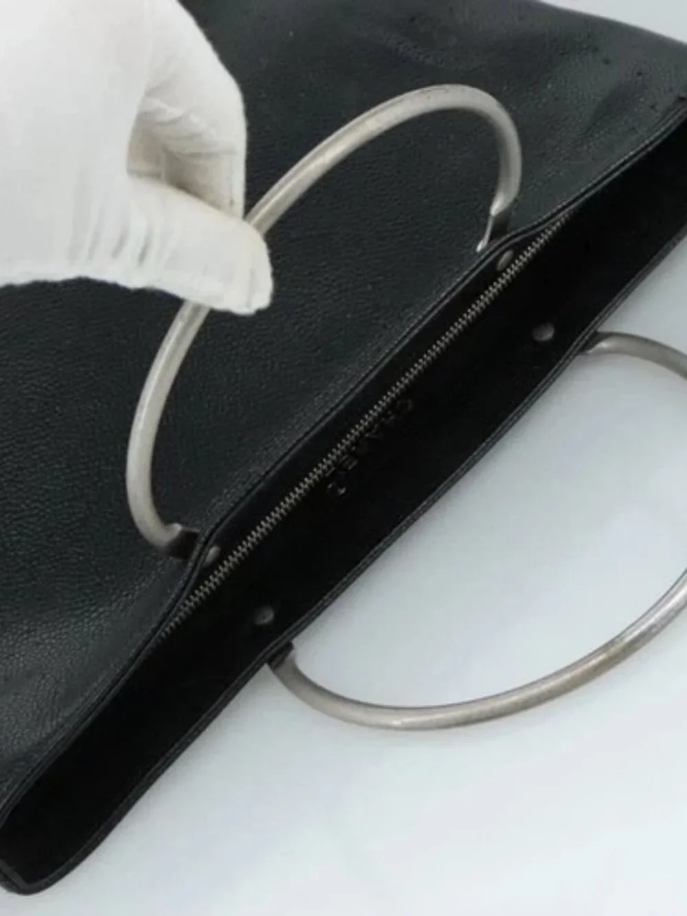 CHANEL Hand Bag Grained Calf Skin Black CC Auth